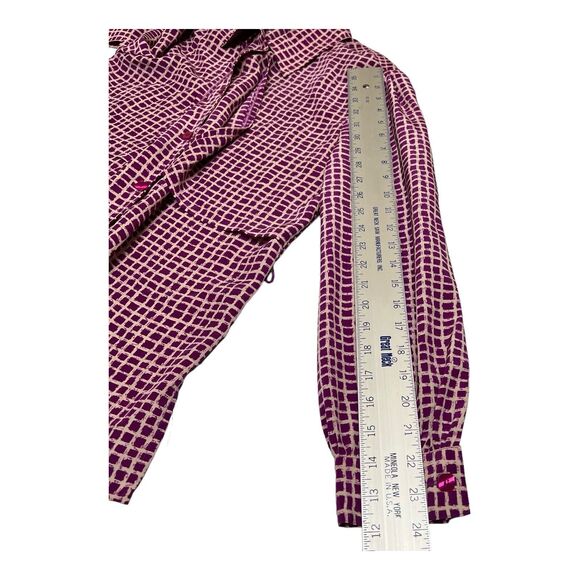 Vintage Artsy Blouse 10 Purple Geometric Print Retro Top - Picture 14 of 16